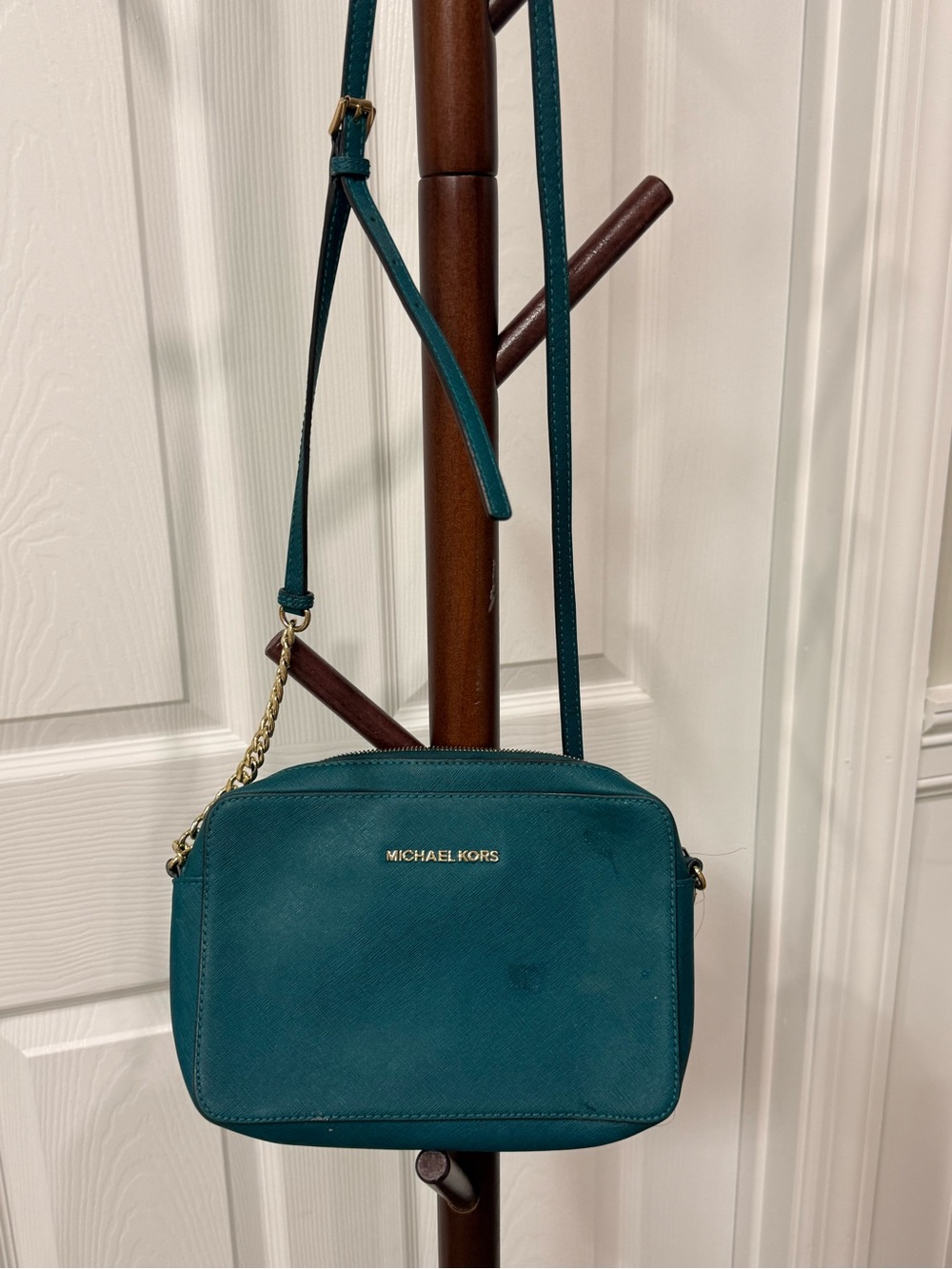 MICHAEL KORS Teal Saffiano Crossbody with Gold Hardware
